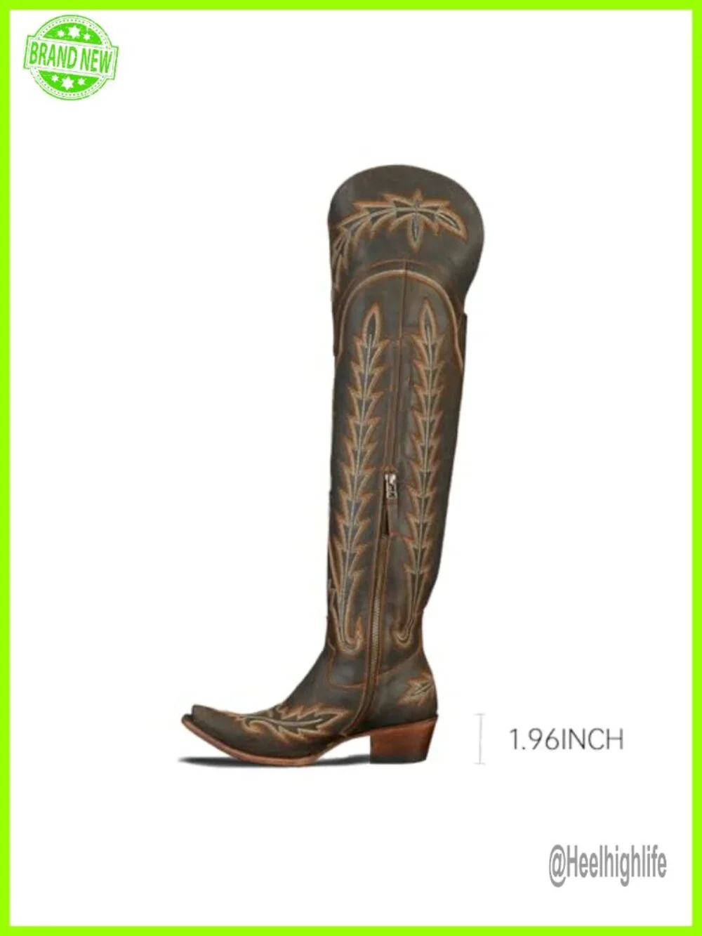 Over the Knee Cowboy Boots Chunky Heel Side Zipper Thigh High Western Boots